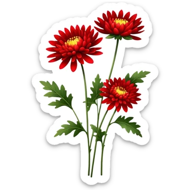 single Bright Red Chrysanthemum, straight stem sticker