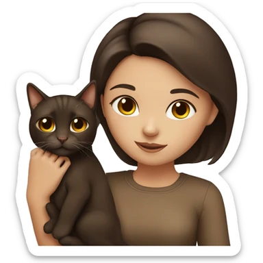 Dark brown hair girl with her brown cat  sticker