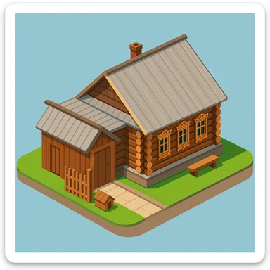 isometric illustration of the building. 3D isometric infographic design. Clean lines, bright and saturated colors, minimal unnecessary details. View from above at an angle (isometric), showing the roof, facade, and part of the surrounding area. Soft shadows, daylight lighting, no harsh contrasts. Background should be solid (blue, gray, or light tone). Add a small area around the building (roads, tiles, grass) so the building looks complete. Accurately represent the architectural features of the building (roof shape, facade, colors). Final style should be neat and polished, similar to posters or educational infographics. sticker