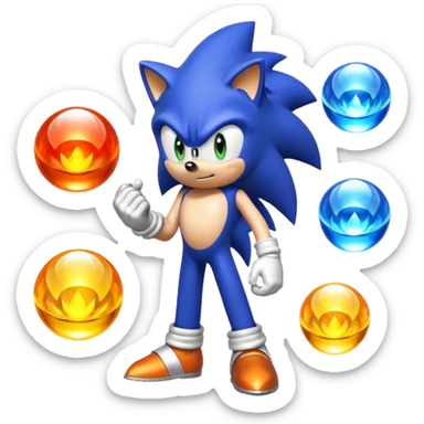 I want Sonic the hedgehog with the 7 chaos emeralds and the Goku aura transformation sticker