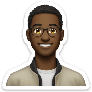 young man of about 20 years old, trader with circular glasses, smiling and straight hair sticker