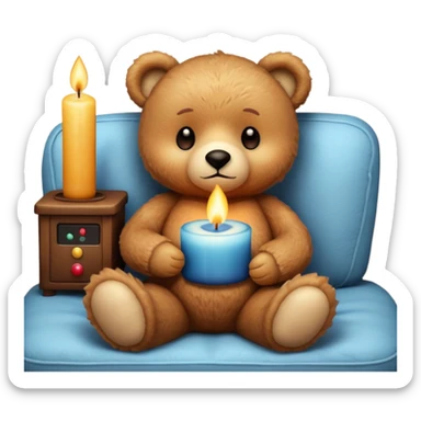 Cozy teddy bear watching tv with candles on sticker