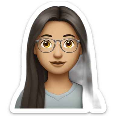 Uzbek 15yo, dark brown long a bit shiny hair with thin metal view glasses sticker