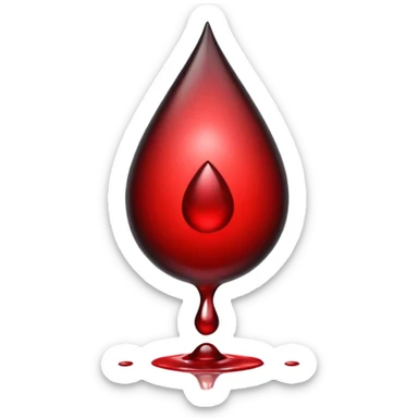 single blood drop emoji sculpted from dark liquid metal, glossy surface, dramatic reflections, futuristic minimal 3D style, isolated on white sticker