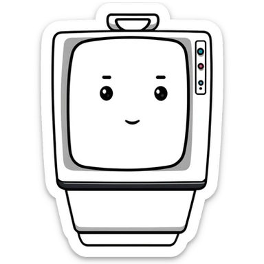 Thick feminine figure with TV screen head, digital face displayed on screen sticker
