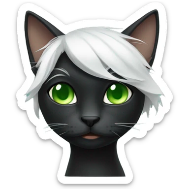 Black cat with green eyes and white hair in neck sticker