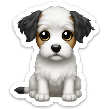 White Jackapoo with black right ear sticker