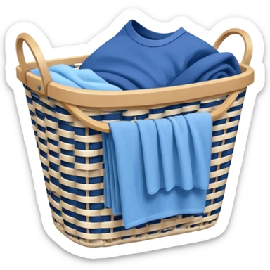 white LAUNDRY BASKET WITH FOLDED blue CLOTHES sticker