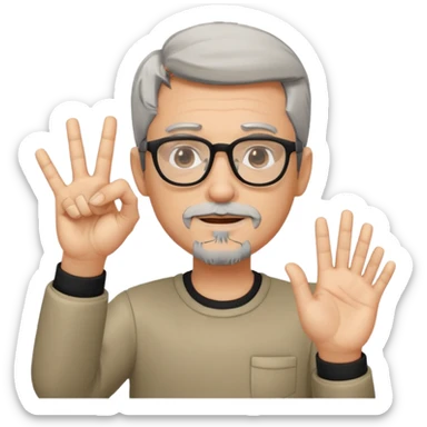 Black gray hair, & goatee with glasses on making okay sign with hand sticker