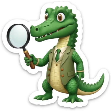 Add a solid white circle background behind the claymation style alligator professor with a magnifying glass, keeping the original style and lighting. sticker