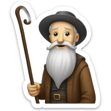 very old man with long beard and cane sticker