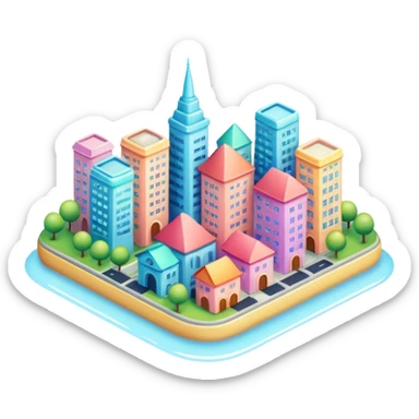  colorful shiny glossy pastel city  sticker