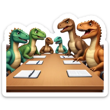 office dinosaurs sitting along the conference table sticker