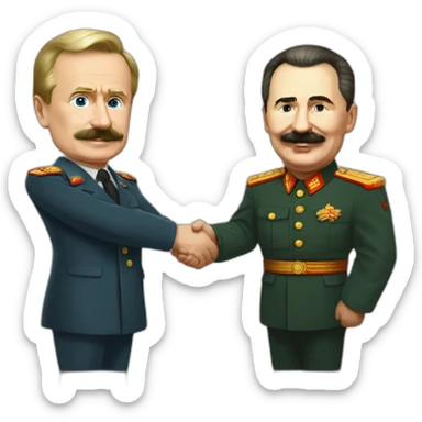 Stalin shakes Putin's hand. Putin in a suit, Stalin in a tunic sticker