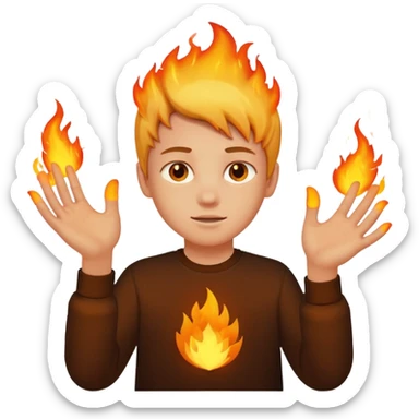 A boy with no hands fire instead made out of fire sticker
