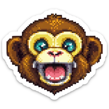 pixel art of a laughing monkey sticker