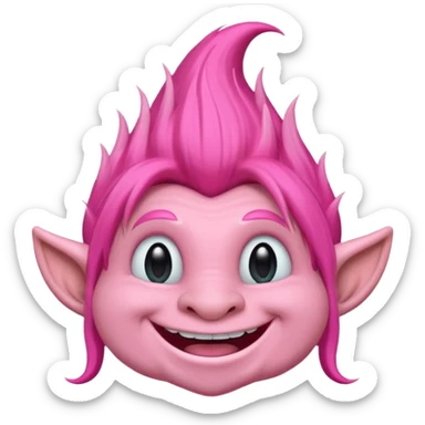 cute pink troll, long hair styled upwards, happy face sticker