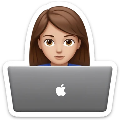 Make an emoji of a white girl with brown hair behind a laptop screen with her mouth not showing sticker