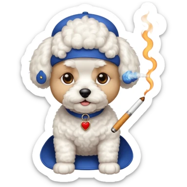 white french bichon with a ciggarette sticker