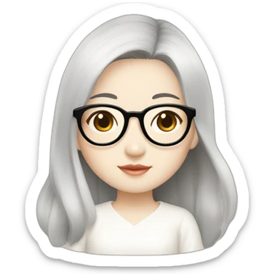 cute-singaporean-chinesegirl-in-muji-white-dress-with-black-hair and golden glasses sticker