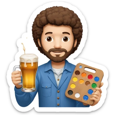 BOB ROSS HOLDING A PAINT PALETTE add a beer sticker