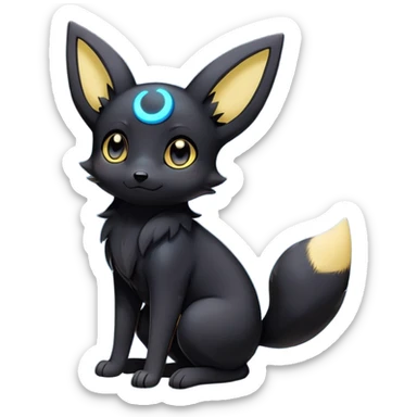 Kawaii Umbreon dark type Pokémon, full body, crescent moon, stars around  sticker