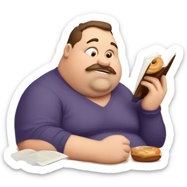 fat man eating donuts whilst reading a weightloss book sticker