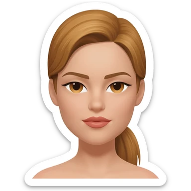 brunette with golden brown hair in a ponytail, brown eyes, full lips, small button nose, fair skinned like of olive color sticker