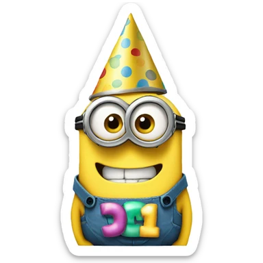 minion wearing a birthday party hat sticker