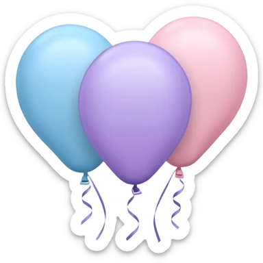 Three balloons emoji, each of the balloon's color is light pastel blue, pastel pink, and pastel purple. IOS emoji style. sticker