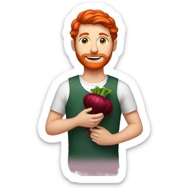 Redhead man holding beet sticker
