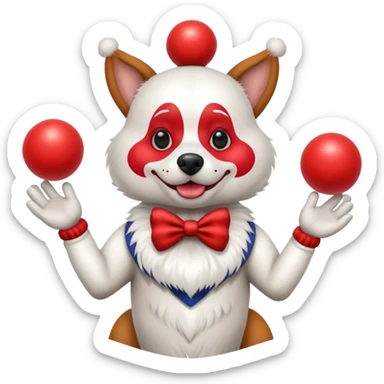 a Circus clown cute dog juggling two metal ball sticker