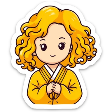 Cute Japanese girl with golden big curly wavy hair sticker