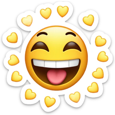 Laughing face with glowing eyes and 5 hearts sticker