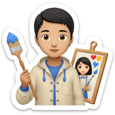 black haired light brown skinned painter with canvas sticker