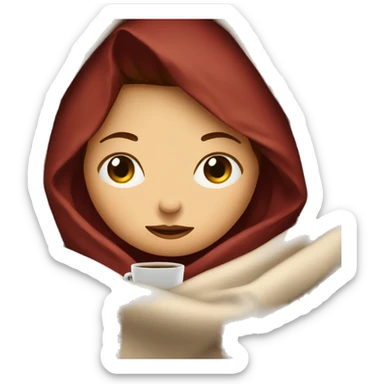 girl inside a blanket sipping coffee eyes closed dark red hair sticker