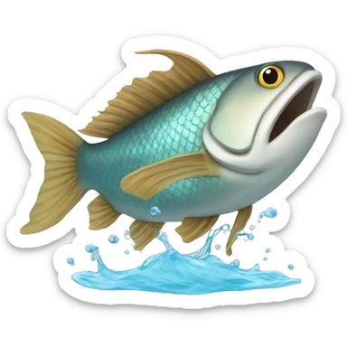 fish with brown hair jumping out of water sticker