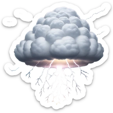 Cinematic Realistic Cumulonimbus Emoji, Towering and imposing, with dark, dramatic clouds reaching up into the sky in a billowing formation. Lightning flickers within, and the atmosphere is charged with energy, signaling a powerful storm ahead. Soft glowing outline, capturing the essence of raw power, intensity, and nature’s fury in a mighty cumulonimbus cloud! sticker