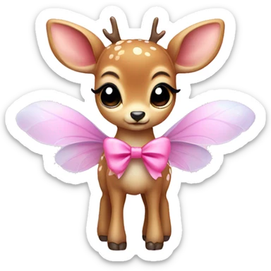 baby deer with fairy wings and a pink bow around its neck  sticker