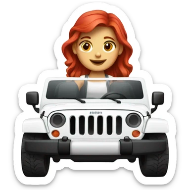 White Jeep with a red headed girl driving sticker