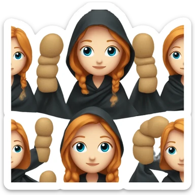 ginger long straight haired girl with ocean blue eyes  black blanket over head sticker