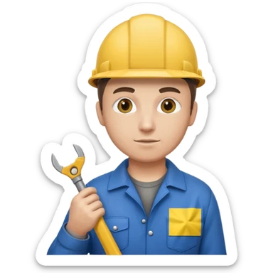 ultra realistic engineer with small ukraine flag and with wrench sticker