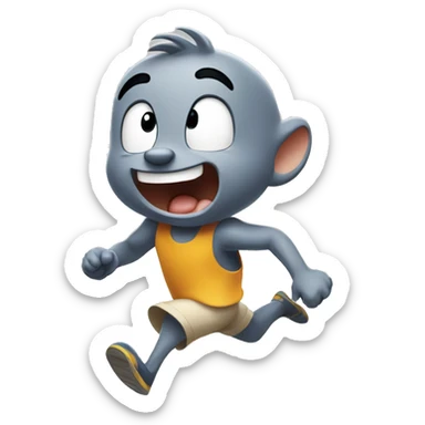 running Jerry(from tom and jerry), scared, looking behind sticker