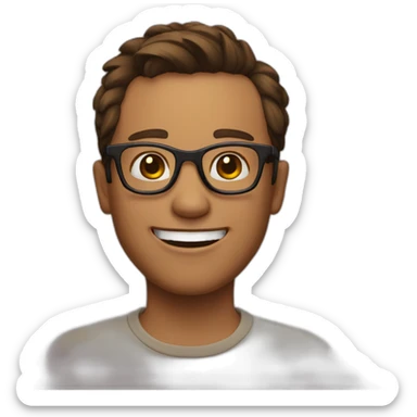 a character with short brown hair and glasses who laughs sticker