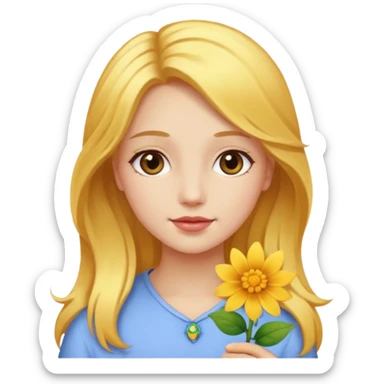 A girl with a flower in her hand, golden hair, and beauty. sticker