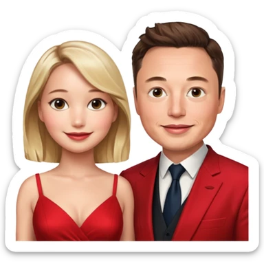 elon musk and Jennifer Lawrence in red dress sticker