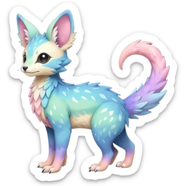 Feral Rare realistic edgy pretty beautiful handsome gorgeous pastel-gradient aesthetic colorful vibrant Vernid-Trico-species-Fakemon-creature by LiLaiRa, random markings, tufted ears, full body sticker