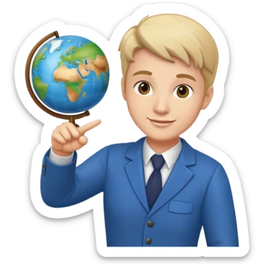 English teacher pointing to a globe, friendly expression sticker