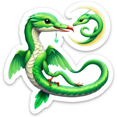 Full mystical moon with a beautiful green snake and a hummingbird  sticker