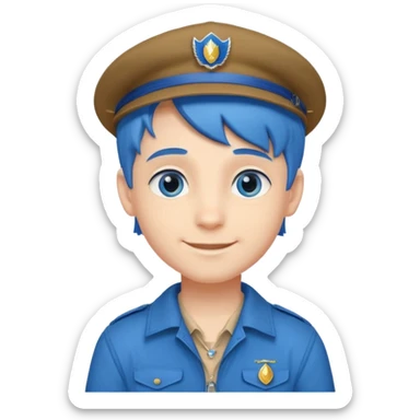 very handsome boy big blue eyes, scout boy with, blue hair and hat sticker